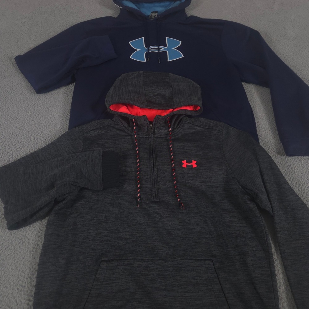 LOT OF 2 Under Armour Hoodie Men Large Navy Gray Hustler Fleece Quarter Zip Logo